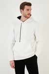Pamuklu Slim Fit Kanguru Cepli Fermuar Detaylı Kapüşon Yaka Erkek Sweat 575707 EKRU