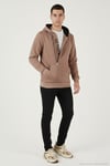 Pamuklu Slim Fit Kanguru Cepli Fermuar Detaylı Kapüşon Yaka Erkek Sweat 575707 SÜTLÜ KAHVE