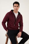 Pamuklu Slim Fit Kanguru Cepli Fermuar Detaylı Kapüşon Yaka Erkek Sweat 575707 VİŞNE