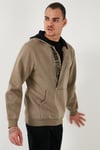 Pamuklu Slim Fit Kanguru Cepli Fermuar Detaylı Kapüşon Yaka Erkek Sweat 575707 Vizon Yeşili