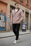 Pamuklu Slim Fit Kanguru Cepli Fermuar Detaylı Kapüşon Yaka Erkek Sweat 575707 GÜL