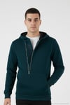 Pamuklu Slim Fit Kanguru Cepli Fermuar Detaylı Kapüşon Yaka Erkek Sweat 575707 PETROL