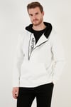 Pamuklu Slim Fit Kanguru Cepli Fermuar Detaylı Kapüşon Yaka Erkek Sweat 575707 EKRU