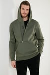 Pamuklu Slim Fit Kanguru Cepli Fermuar Detaylı Kapüşon Yaka Erkek Sweat 575707 HAKİ