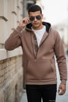 Pamuklu Slim Fit Kanguru Cepli Fermuar Detaylı Kapüşon Yaka Erkek Sweat 575707 SÜTLÜ KAHVE