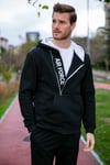 Pamuklu Slim Fit Kanguru Cepli Fermuar Detaylı Kapüşon Yaka Erkek Sweat 575707 SİYAH-SİYAH