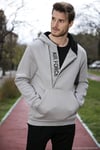 Pamuklu Slim Fit Kanguru Cepli Fermuar Detaylı Kapüşon Yaka Erkek Sweat 575707 AÇIK GRİ