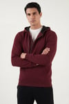 Pamuklu Slim Fit Kanguru Cepli Fermuar Detaylı Kapüşon Yaka Erkek Sweat 575707 VİŞNE