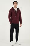 Pamuklu Slim Fit Kanguru Cepli Fermuar Detaylı Kapüşon Yaka Erkek Sweat 575707 VİŞNE