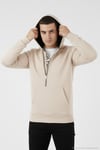Pamuklu Slim Fit Kanguru Cepli Fermuar Detaylı Kapüşon Yaka Erkek Sweat 575707 KUM