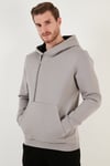 Pamuklu Slim Fit Kanguru Cepli Fermuar Detaylı Kapüşon Yaka Erkek Sweat 575707 AÇIK GRİ