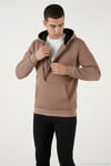 Pamuklu Slim Fit Kanguru Cepli Fermuar Detaylı Kapüşon Yaka Erkek Sweat 575707 SÜTLÜ KAHVE