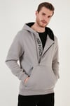 Pamuklu Slim Fit Kanguru Cepli Fermuar Detaylı Kapüşon Yaka Erkek Sweat 575707 AÇIK GRİ