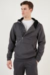 Pamuklu Slim Fit Kanguru Cepli Fermuar Detaylı Kapüşon Yaka Erkek Sweat 575707 ANTRASİT