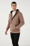Pamuklu Slim Fit Kanguru Cepli Fermuar Detaylı Kapüşon Yaka Erkek Sweat 575707 SÜTLÜ KAHVE