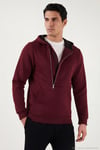 Pamuklu Slim Fit Kanguru Cepli Fermuar Detaylı Kapüşon Yaka Erkek Sweat 575707 VİŞNE