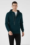 Pamuklu Slim Fit Kanguru Cepli Fermuar Detaylı Kapüşon Yaka Erkek Sweat 575707 PETROL