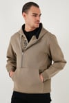 Pamuklu Slim Fit Kanguru Cepli Fermuar Detaylı Kapüşon Yaka Erkek Sweat 575707 Vizon Yeşili