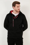 Pamuklu Slim Fit Kanguru Cepli Fermuar Detaylı Kapüşon Yaka Erkek Sweat 575707 SİYAH-KIRMIZI