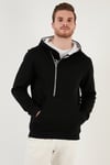 Pamuklu Slim Fit Kanguru Cepli Fermuar Detaylı Kapüşon Yaka Erkek Sweat 575707 SİYAH-SİYAH