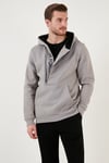 Pamuklu Slim Fit Kanguru Cepli Fermuar Detaylı Kapüşon Yaka Erkek Sweat 575707 AÇIK GRİ