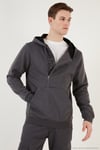 Pamuklu Slim Fit Kanguru Cepli Fermuar Detaylı Kapüşon Yaka Erkek Sweat 575707 ANTRASİT