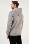 Pamuklu Slim Fit Kanguru Cepli Fermuar Detaylı Kapüşon Yaka Erkek Sweat 575707 AÇIK GRİ