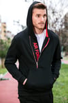 Pamuklu Slim Fit Kanguru Cepli Fermuar Detaylı Kapüşon Yaka Erkek Sweat 575707 SİYAH-KIRMIZI