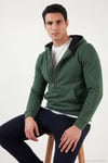Pamuklu Slim Fit Kanguru Cepli Fermuar Detaylı Kapüşon Yaka Erkek Sweat 575707 NEFTİ