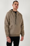 Pamuklu Slim Fit Kanguru Cepli Fermuar Detaylı Kapüşon Yaka Erkek Sweat 575707 Vizon Yeşili