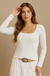 Pamuklu Slim Fit Kare Yaka Kadın Bluz 26K0019K1 EKRU