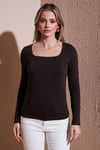 Pamuklu Slim Fit Kare Yaka Kadın Bluz 26K0019K1 KAHVE