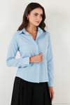 Pamuklu Slim Fit Klasik Yaka Kadın Gömlek 6777423 BEBE MAVİ