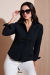 Pamuklu Slim Fit Klasik Yaka Kadın Gömlek 6777423 SİYAH