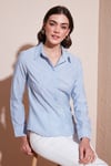 Pamuklu Slim Fit Klasik Yaka Kadın Gömlek 6777423 MAVİ