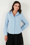 Pamuklu Slim Fit Klasik Yaka Kadın Gömlek 6777423 BEBE MAVİ