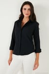 Pamuklu Slim Fit Klasik Yaka Kadın Gömlek 6777423 SİYAH
