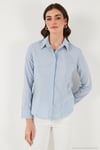 Pamuklu Slim Fit Klasik Yaka Kadın Gömlek 6777423 MAVİ