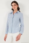 Pamuklu Slim Fit Klasik Yaka Kadın Gömlek 6777423 MAVİ