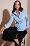 Pamuklu Slim Fit Klasik Yaka Kadın Gömlek 6777423 BEBE MAVİ