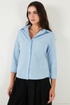 Pamuklu Slim Fit Klasik Yaka Kadın Gömlek 6777423 BEBE MAVİ