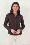 Pamuklu Slim Fit Klasik Yaka Kadın Gömlek 6777423 KAHVE