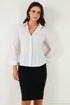 Pamuklu Slim Fit Klasik Yaka Kadın Gömlek 6777423 BEYAZ