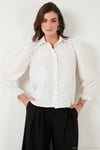 Pamuklu Slim Fit Nakışlı Balon Kol Kadın Gömlek 676208 EKRU