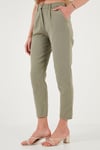 Pamuklu Slim Fit Normal Bel Düz Paça Kadın Pantolon 668Y5121 HAKİ