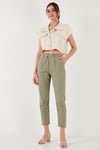 Pamuklu Slim Fit Normal Bel Düz Paça Kadın Pantolon 668Y5121 HAKİ