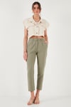 Pamuklu Slim Fit Normal Bel Düz Paça Kadın Pantolon 668Y5121 HAKİ