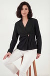 Pamuklu Slim Fit Toka Detaylı Uzun Kollu Kadın Gömlek 6778317 SİYAH