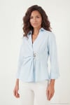 Pamuklu Slim Fit Toka Detaylı Uzun Kollu Kadın Gömlek 6778317 BEBE MAVİ
