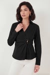 Pamuklu Slim Fit Toka Detaylı Uzun Kollu Kadın Gömlek 6778317 SİYAH